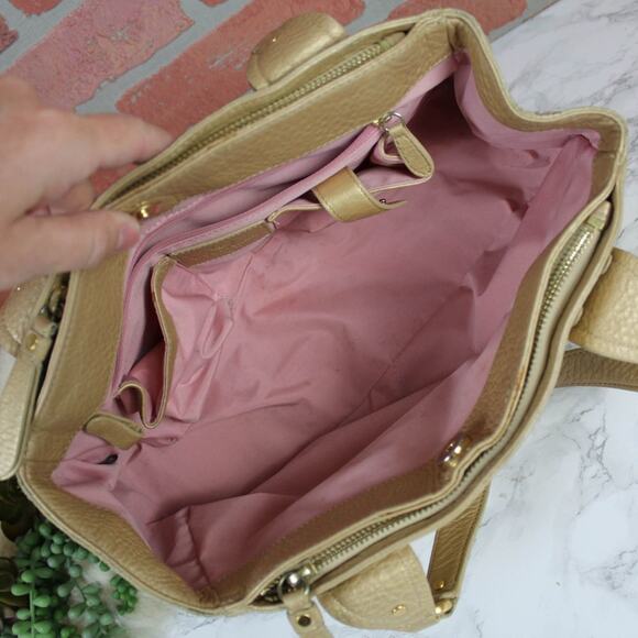 Cole Haan Metallic Yellow Gold Leather Shoulder Bag Handbag Purse - Picture 6 of 8